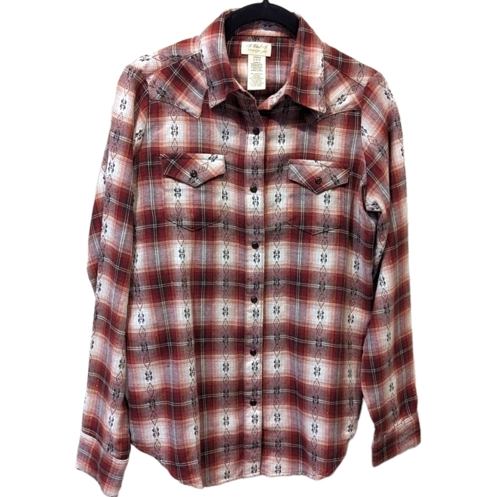 WRANGLER As Real As Plaid Western Stud Front Metallic Longsleeved Shirt (S)